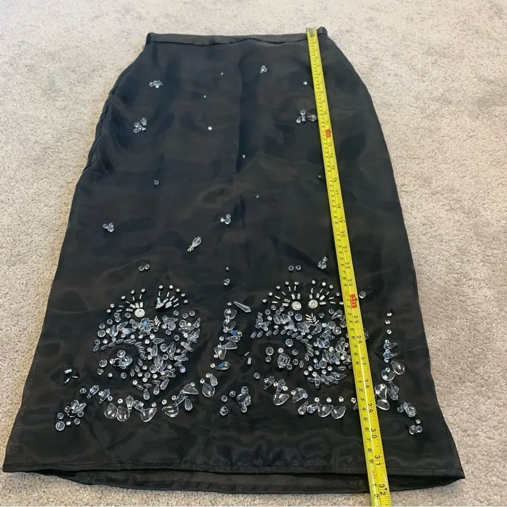 ZARA black Jewel trim satin midi skirt limited Edition Sz XS NWT